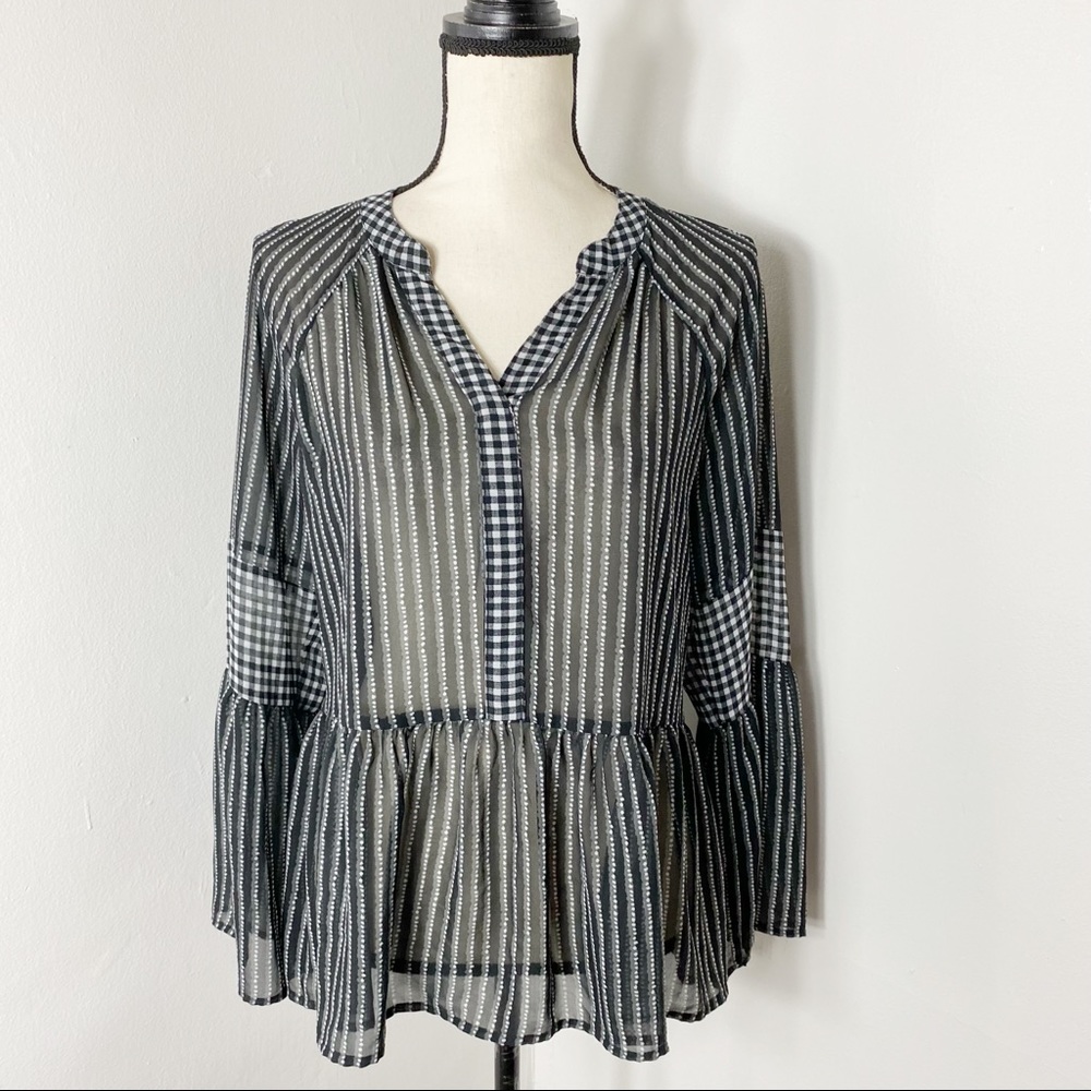 Style & Co Dotted Checked Semi Sheer Blouse S
